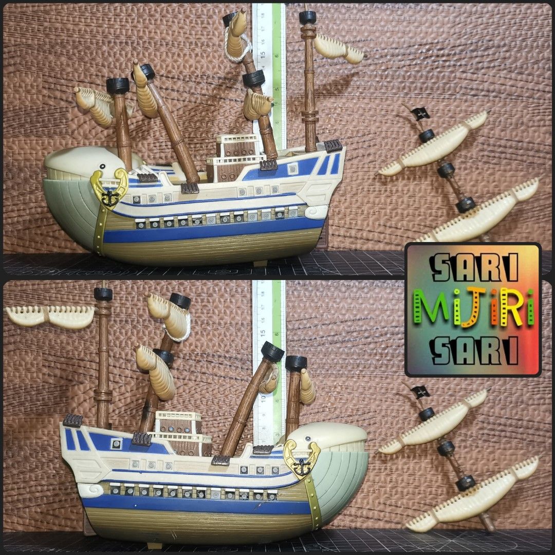 One Piece Thousand Sunny Going Merry Moby Dick Ship Models (Category: Figurines & Statues) located in Quezon City. Submitted by mijirisarisari (Listing ID 1463733685, Image 2). Description: - Scrap spare parts of One Piece model ships: Thousand Sunny, Going Merry & Moby Dick - Includes Jolly Roger flag and small figures - Ideal for One Piece collectors - Sold separately.