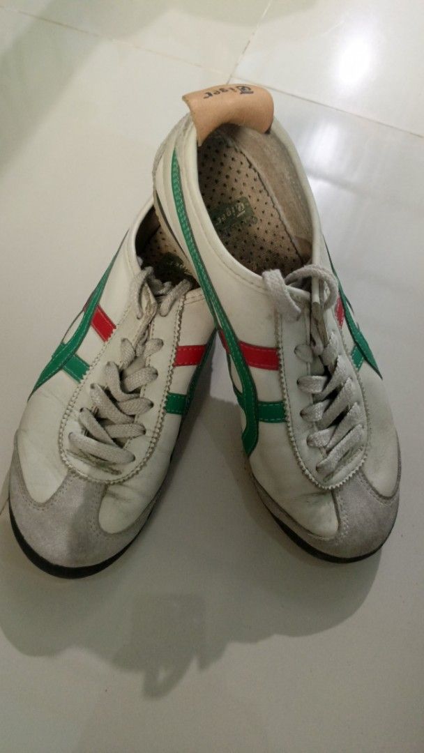 Onitsuka Tiger Mexico 66 (Category: Sneakers) located in General Trias. Submitted by sssean143 (Listing ID 1463649492, Image 3). Description: PRICE IS NEGOTIABLE!!! - Brand: Onitsuka Tiger - Model: Mexico 66 - Size: EU 38 / UK 5 / US 7 - Color: White with green and red stripes, grey suede toe cap - Features: Iconic Tiger stripes, classic silhouette, durable rubber sole Original Onitsuka Tiger Mexico 66. Bought from Onitsuka Tiger BGC for ₱8,100+.