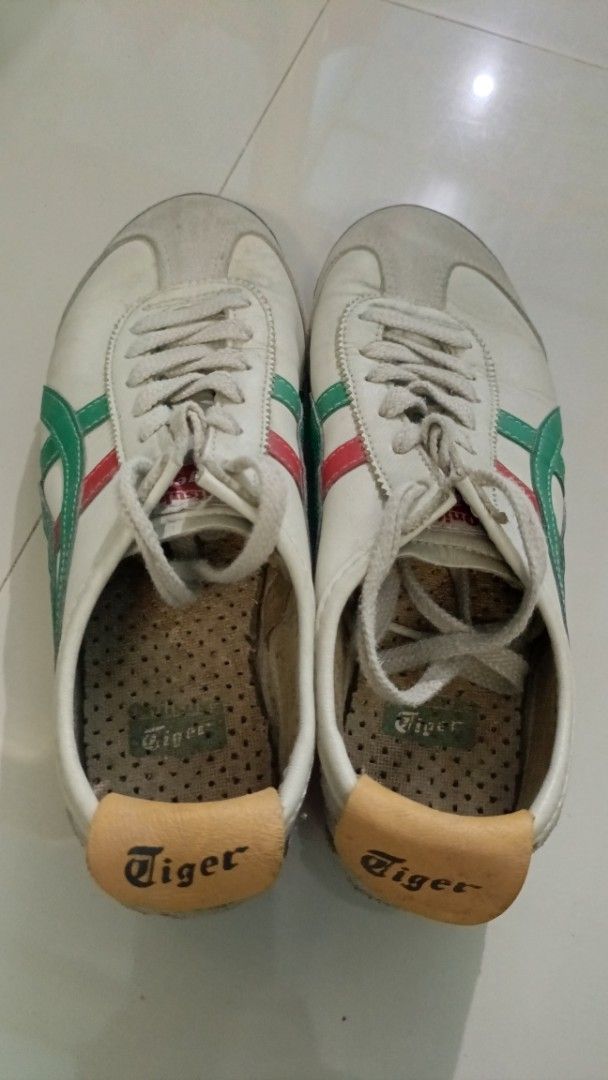 Onitsuka Tiger Mexico 66 (Category: Sneakers) located in General Trias. Submitted by sssean143 (Listing ID 1463649492, Image 2). Description: PRICE IS NEGOTIABLE!!! - Brand: Onitsuka Tiger - Model: Mexico 66 - Size: EU 38 / UK 5 / US 7 - Color: White with green and red stripes, grey suede toe cap - Features: Iconic Tiger stripes, classic silhouette, durable rubber sole Original Onitsuka Tiger Mexico 66. Bought from Onitsuka Tiger BGC for ₱8,100+.