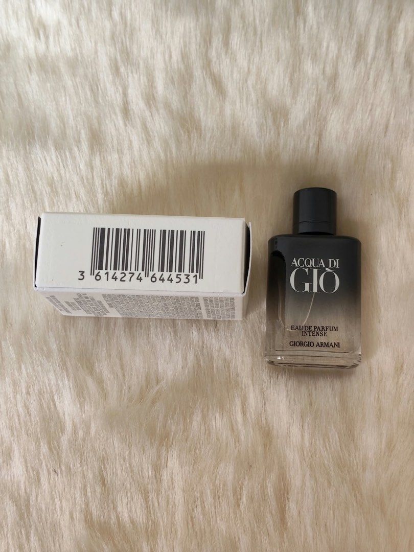 Original Acqua de Gio EDP Intense 5ml. (Category: Fragrance & Deodorants) located in Quezon City. Submitted by docshop.orig (Listing ID 1463668018, Image 1). Description: 🌺 Aromatic, marine, friity, woody, citru, fresh scent great for anytime of the day..