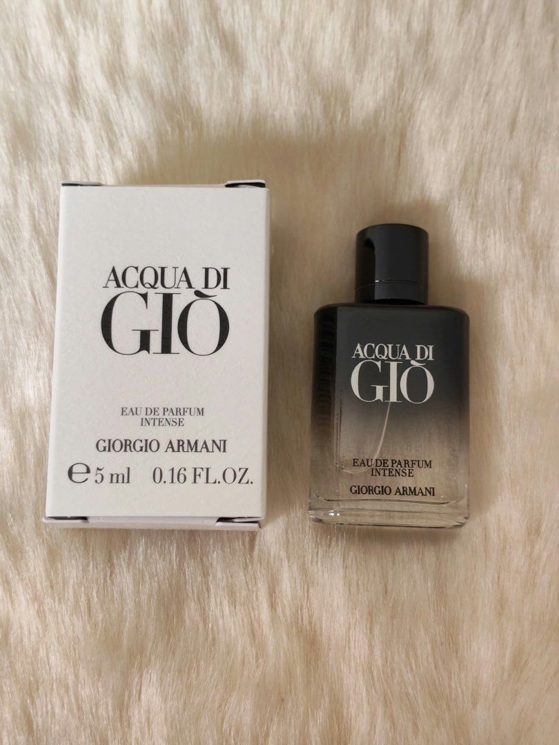 Original Acqua de Gio EDP Intense 5ml. (Category: Fragrance & Deodorants) located in Quezon City. Submitted by docshop.orig (Listing ID 1463668018, Image 2). Description: 🌺 Aromatic, marine, friity, woody, citru, fresh scent great for anytime of the day..