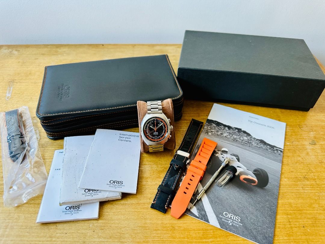 Oris Chronoris (Category: Luxury Watches) located in Manila. Submitted by ksssvv (Listing ID 1463682493, Image 2). Description: Oris Chronoris 40mm Sapphire domed crystal 9/10 Excellent Condition. with honest and decent very light hairline scratches on the case , side case, Buckle SS bracelet will fit approximately 7.5in. Complete with box, manual, warranty booklet, tools, spring bar, orig oris leather strap (worn-out) With free AM leather strap 
