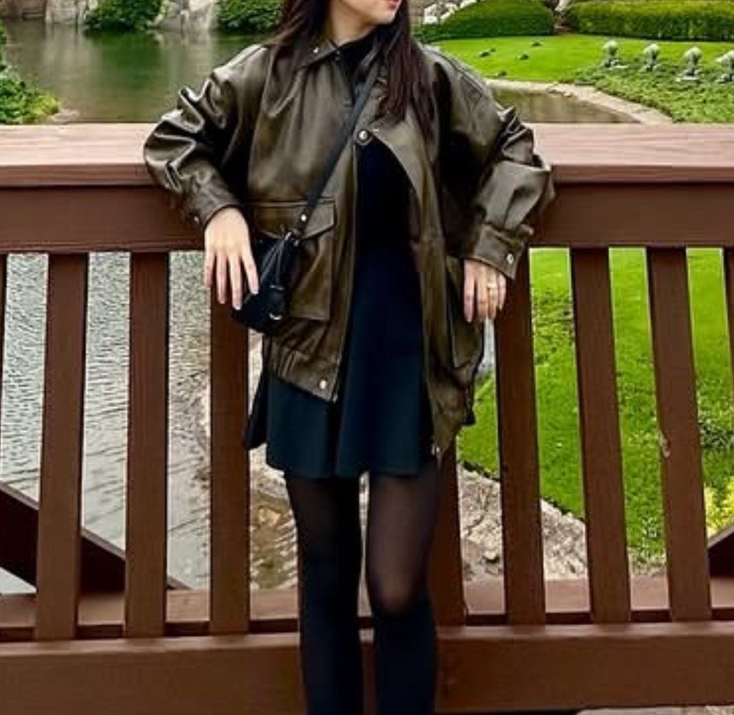 Oversized Brown leather jacket (Category: Coats, Jackets and Outerwear) located in Manila. Submitted by brownbutterlatte (Listing ID 1463585466, Image 2). Description: Super nice! Used once only during our japan trip. Size 3. Oversized for small frames. Can fit up to large. helping tags uniqlo h&m f21 zara pull & bear stradivarius marks & spencer gu gap vintage .