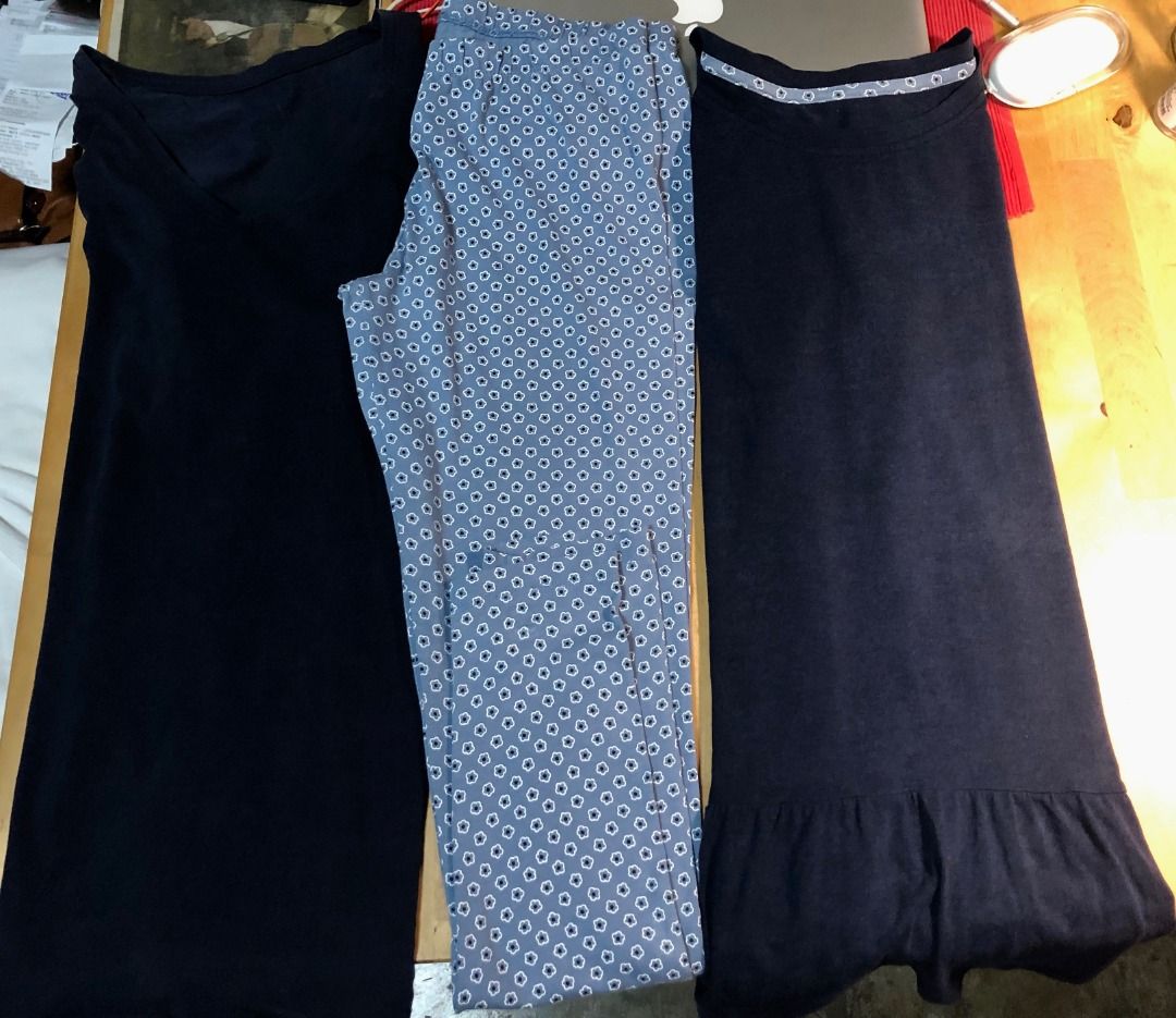 Pajama Set with Patterned Pants 3-pcs. (Category: Undergarments & Loungewear) located in Calamba. Submitted by marjoh29436 (Listing ID 1463694233, Image 2). Description: A comfy pajama set made from soft fabric, 2 navy blue tops, 1 pair of patterned pajama pants with geometric pattern and ideal for lounging at home and for bed too! USED, clean and show signs of wear but retain in good condition. SIZE: Medium (SEE PHOTOS) NEGOTIABLE!!! For more in