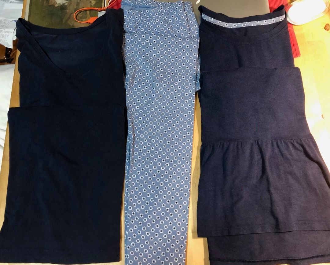 Pajama Set with Patterned Pants 3-pcs. (Category: Undergarments & Loungewear) located in Calamba. Submitted by marjoh29436 (Listing ID 1463694233, Image 3). Description: A comfy pajama set made from soft fabric, 2 navy blue tops, 1 pair of patterned pajama pants with geometric pattern and ideal for lounging at home and for bed too! USED, clean and show signs of wear but retain in good condition. SIZE: Medium (SEE PHOTOS) NEGOTIABLE!!! For more in