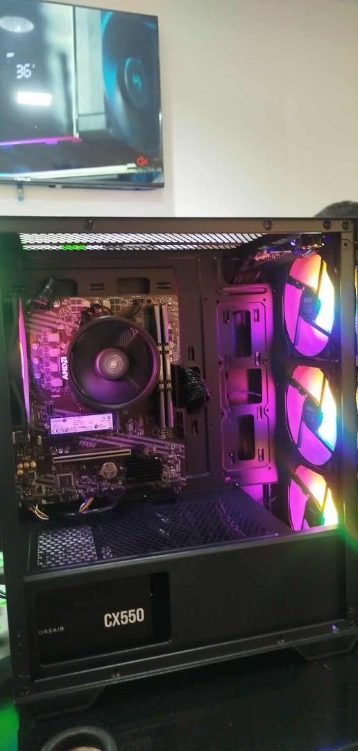 Personal System Unit NEGOTIABLE (Category: Desktops) located in Binan City. Submitted by sirxyy (Listing ID 1463690659, Image 1). Description: PLEASE READ THE DESCRIPTION Specs Ryzen 7 5700G with wraith stealth cooler MSI B550M-A Pro am4 ddr4 MoBo Team Elite Vulcan TUF 16GB 2x8 320mhz RAM Kingston NV3 1tb NVME SSD MSI Mag Forge M100A argb black pc case Corsair CX550 watts 80+ bronze PSU inclusions Aula f3587 mechanical keyboard Razer Deathadder m
