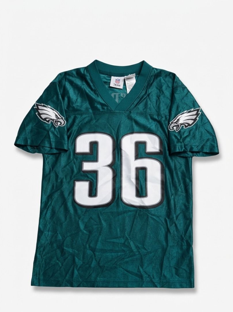 Philadelphia Eagles Brian Westbrook #36 NFL Jersey (Category: Activewear) located in Pasay City. Submitted by ken_98 (Listing ID 1463590772, Image 2). Description: - Authentic Philadelphia Eagles jersey - Features Brian Westbrook's name and number 36 - Teal green color with white and black accents - Ideal for any Eagles fan - Show your team spirit! SIZE 10-12 YRS OLD.