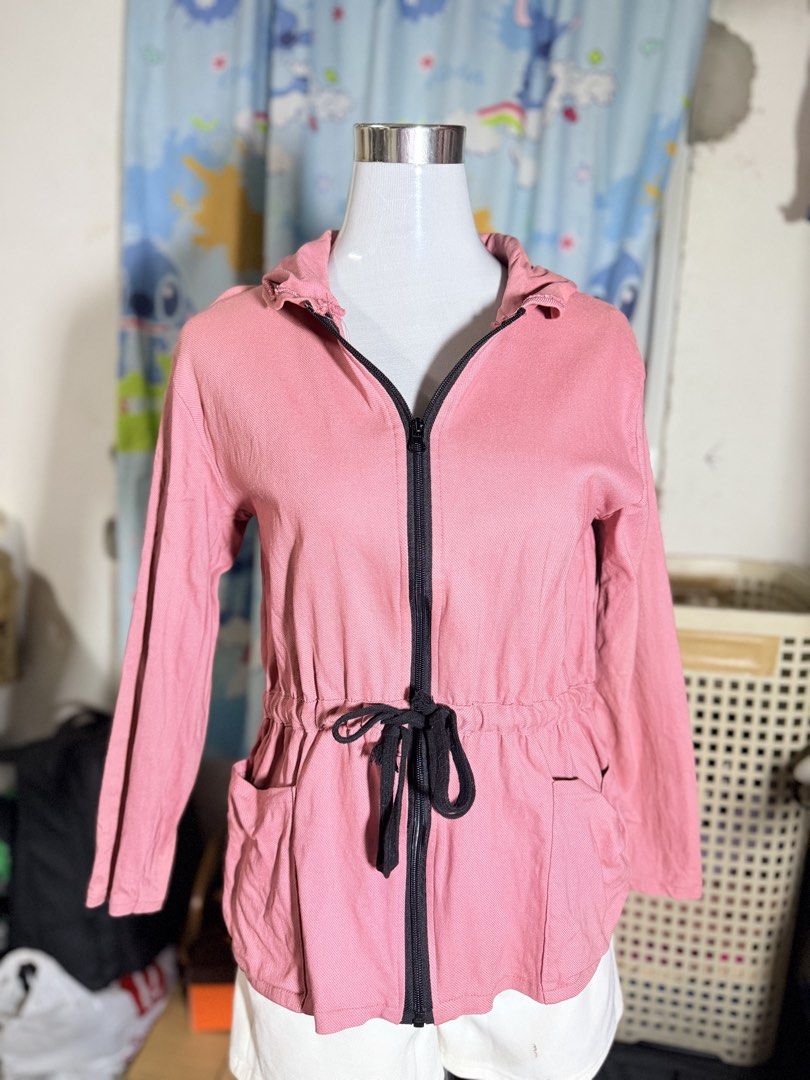 Pink Drawstring Hooded Jacket with Pockets (Category: Coats, Jackets and Outerwear) located in Caloocan City. Submitted by miyshoppe (Listing ID 1463635683, Image 1). Description: ALL ITEMS ARE FOR SALE SOME FROM JAPAN PRICE STARTS @100 Please screenshot your item, will reply for the size, price, mop and delivery.