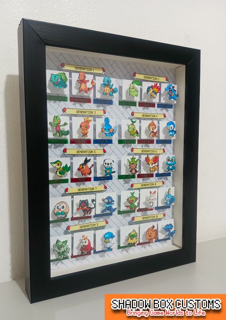 Pokemon Starter Pokemon Complete Set 2D Sprites Gen 1-10 Shadow Box (Category: Nintendo) located in Quezon City. Submitted by natzuki10 (Listing ID 1463587125, Image 2). Description: LIMITED OFFER: Pokemon Starter Pokemon Complete Set 2D Sprites Gen 1-10 Shadow Box Height: 10 inches Width: 8 inches *Handmade Pixel Shadow Boxes *Accepting Customized Designs *Perfect for Gamers & Collectors #videogames #nintendo #roomdecor #collection #gamer #gift 