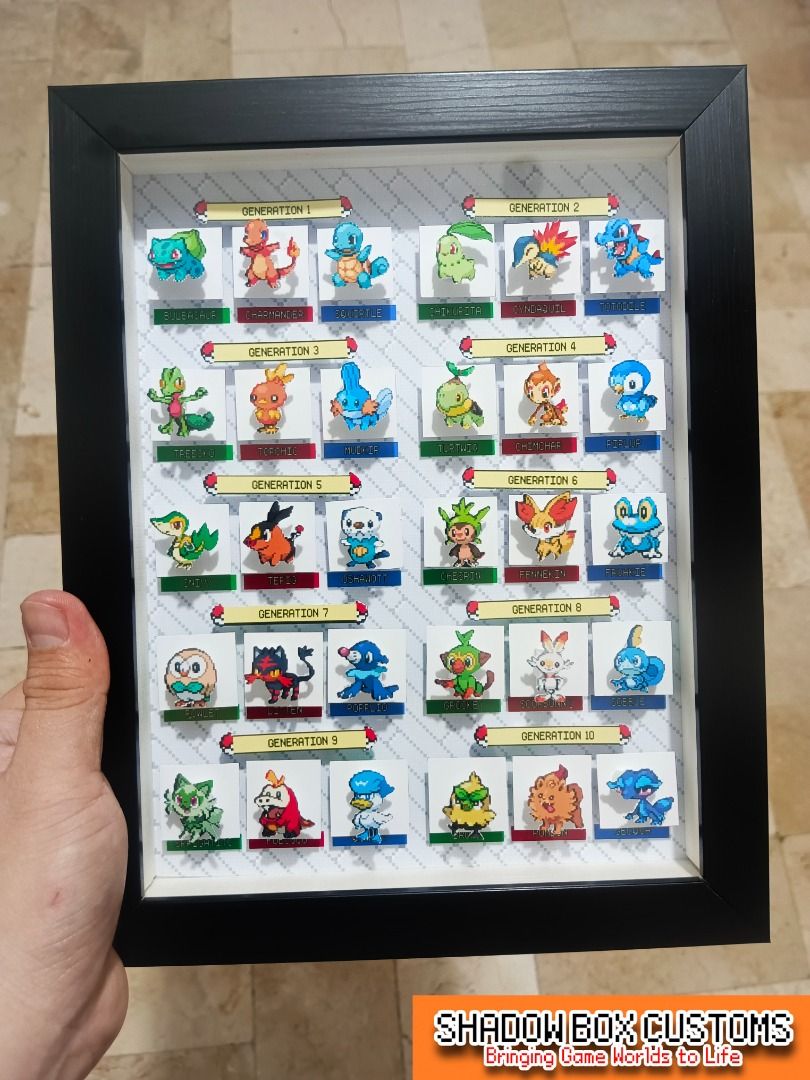 Pokemon Starter Pokemon Complete Set 2D Sprites Gen 1-10 Shadow Box ...