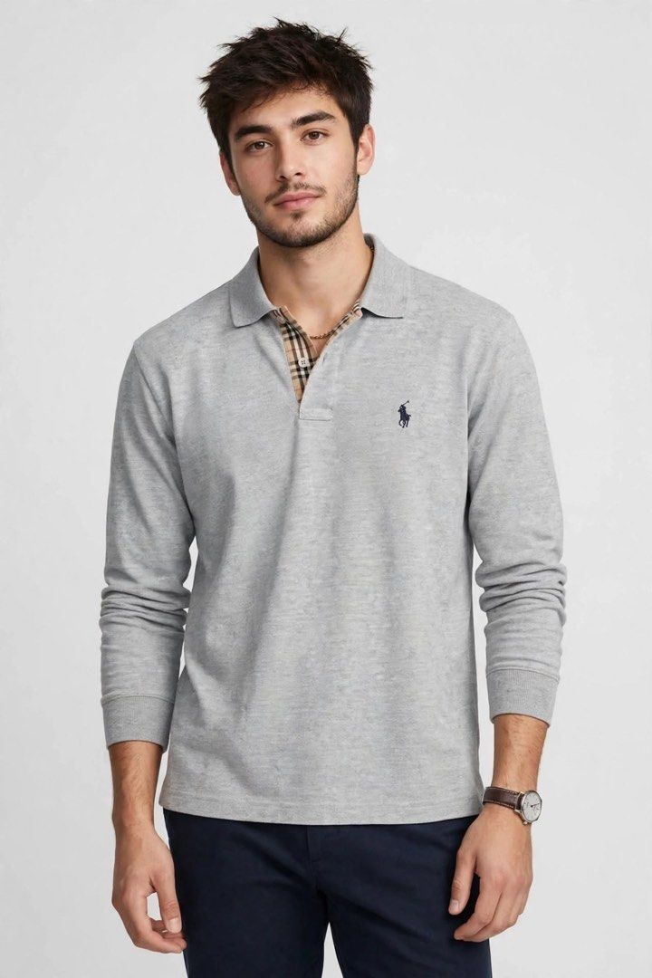 POLO Long Sleeve Polo Shirt (Category: Tshirts & Polo Shirts ) located in San Pedro. Submitted by lifebeginsaftercoff33 (Listing ID 1463697507, Image 1). Description: - POLO Longsleeve - Color: Grey - Style: Long Sleeve Polo Shirt - Size: XL on tag - Dimes: 22 x 27 in - Material: 100% Cotton - Features: Classic polo collar, embroidered chest logo, plaid pattern on inner collar lining - Occasion: Casual wear - very soft comfy stretchy thick fabric