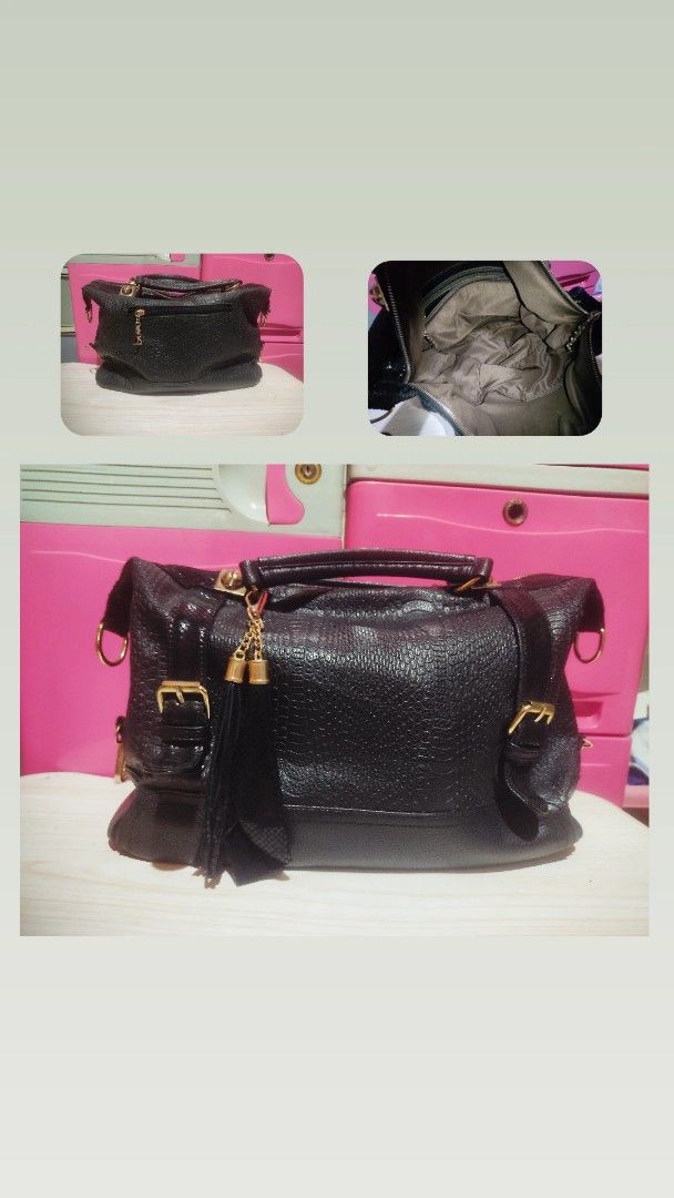 Polo Rose Black Textured Handbag (Category: Luxury Bags & Wallets) located in Manila. Submitted by xiaochao.16 (Listing ID 1463738524, Image 1). Description: - Brand: Polo Rose - Color: Black - Material: Textured - Closure: Main zip compartment - Interior: Internal pockets - Hardware: Gold details - Accent: Detachable tassel charm - Carrying Options: Top handles or shoulder strap.