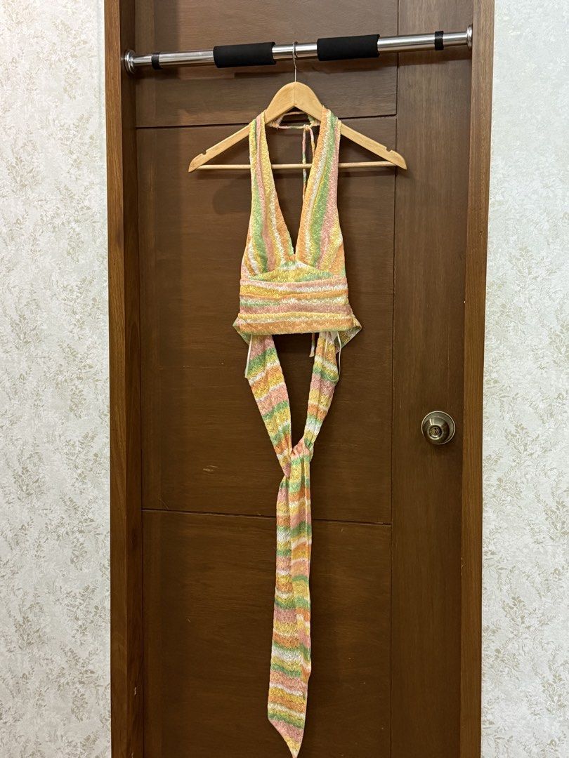 Pomelo Stripe Print Crop Halter Top in Multicolor (Category: Sleeveless) located in Tarlac. Submitted by samdeclutters_ (Listing ID 1463665104, Image 2). Description: - Size: XS - Fabric: Polyester - Part of the brand’s vibrant retro-inspired collection; nostalgic 70s prints and colors - Worn once - RFS: Not my style anymore.