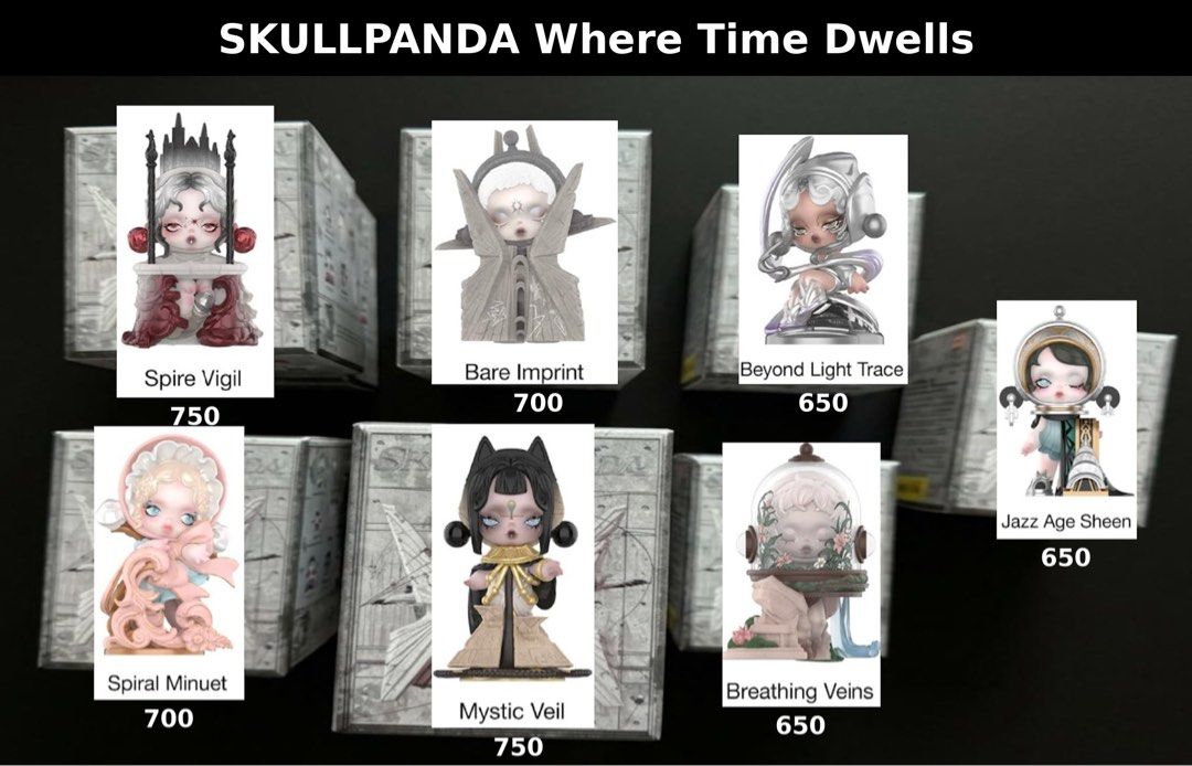 Pop Mart SKULLPANDA WHERE TIME DWELLS FIGURES (Category: Designer & Blind Box Toys) located in Manila. Submitted by riontokioaf (Listing ID 1461134512, Image 1). Description: Pop mart SKULLPANDA Where Time Dwells Early pass - so some are confirmed individually & some are from 1 extra full set. - Prices in pic. - In transit - 100 DP 📱 MOD: Bank transfer preferred/ Gcash 📌 Meetup - Manila (weekends only) 📦 Pickup (Manila) - Lala / J&T / Book you