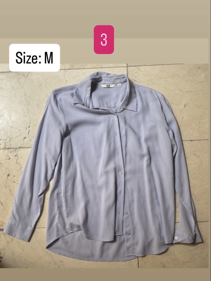 Pre-loved Assorted Ladies Blouses (Category: Blouses) located in Pasig City. Submitted by tanya.c1 (Listing ID 1462488685, Image 1). Description: GARAGE SALE! Assorted Ladies Blouses. Used. 150 each blouse 3) Uniqlo Longsleeves Size: M Color: Blue 4) Marks & Spencer 3/4 sleeves Size: L Color: Blue Ready for pick up in Pasig area or can ship thru Lalamove/Gogoxpress (buyer to shoulder cost. Mode of payment: GCash.