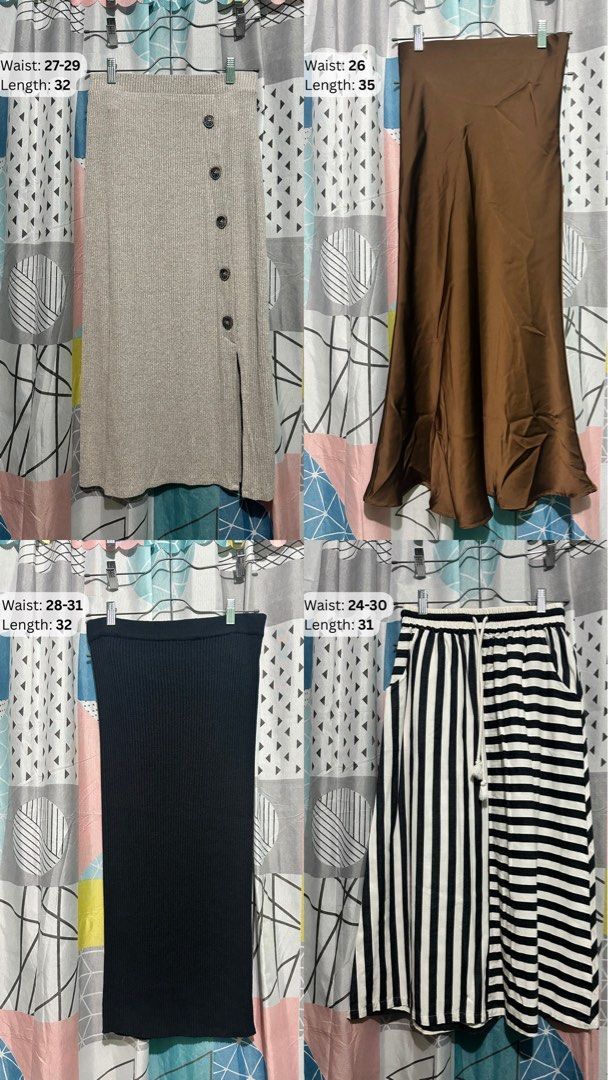 Preloved Maxi & Midi Skirts (Category: Skirts) located in Antipolo. Submitted by caredbypya (Listing ID 1463723933, Image 2). Description: CLEARANCE SALE❗️88 ALL SKIRTS 🏷️ Detailed measurements (waist & length) provided in photos..