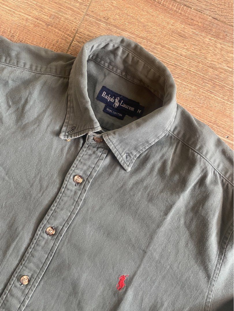 Ralph Lauren Army Green buttoned Jacket (Category: Formal Shirts) located in Iloilo. Submitted by cuzta.thrift (Listing ID 1463611610, Image 2). Description: DIMES: 21x26 CONDITION:10/10 COLOR:10/10 ISSUE:NONE.