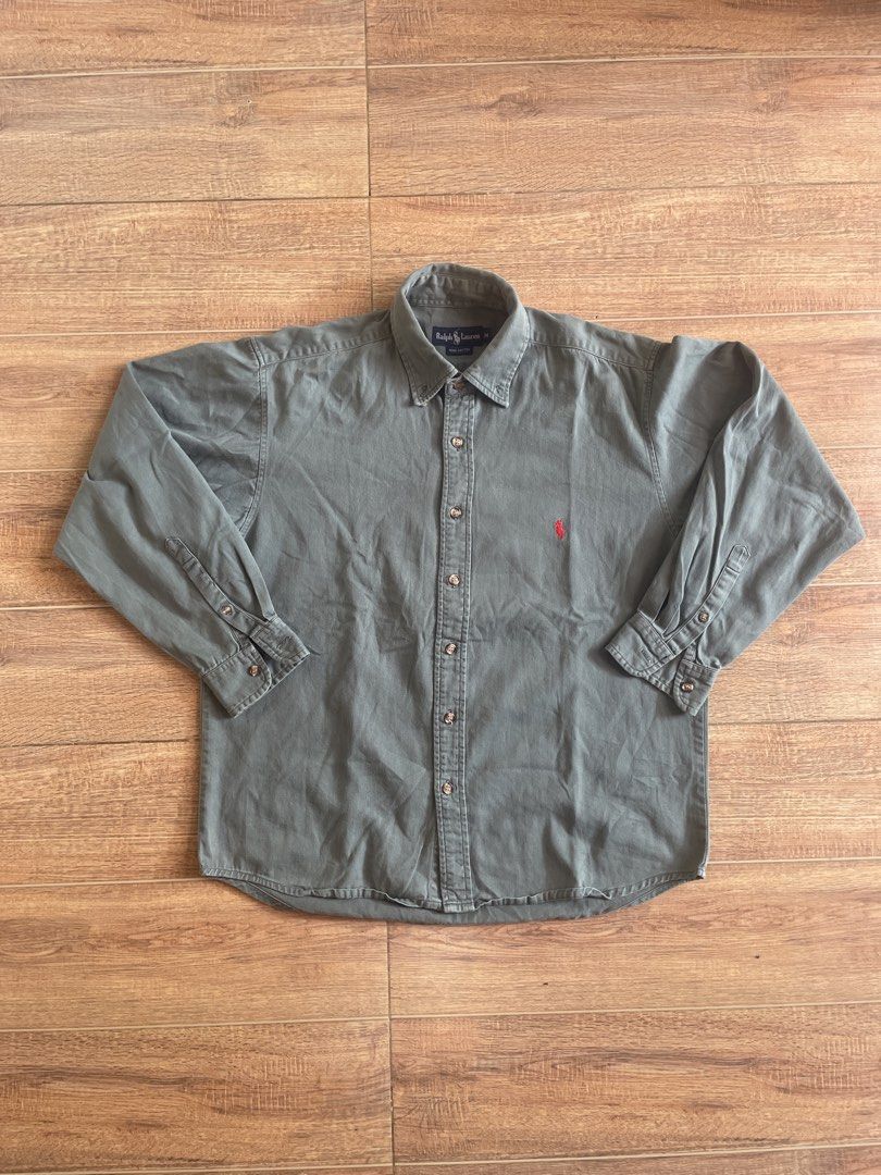 Ralph Lauren Army Green buttoned Jacket (Category: Formal Shirts) located in Iloilo. Submitted by cuzta.thrift (Listing ID 1463611610, Image 1). Description: DIMES: 21x26 CONDITION:10/10 COLOR:10/10 ISSUE:NONE.