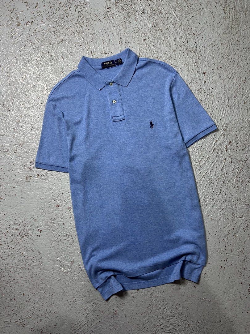 Ralph Lauren Blue Pima Poloshirt (Category: Tshirts & Polo Shirts ) located in Davao. Submitted by don_jungco (Listing ID 1463671591, Image 2). Description: Condition: Like New Color rate: 10/10 Issue: Repair pinhole “check last pic” barely noticeable Width - 22 Length - 29 Best Fit - Large.
