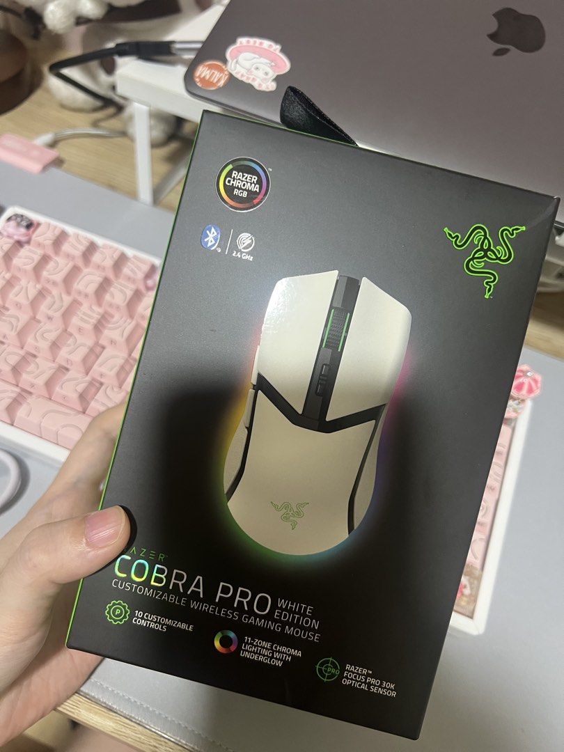 Razer Cobra Pro White Edition Wireless Gaming Mouse (Category: Mouse & Mousepads) located in Quezon City. Submitted by royal.laileenchen (Listing ID 1463657801, Image 1). Description: - Limited Edition White Razer Cobra Pro Wireless Gaming Mouse - Versatile Connectivity: Bluetooth and 2.4GHz wireless - 10 Customizable Controls for personalized gameplay - Stunning Razer Chroma RGB Lighting with 11-zone underglow - High-Performance Razer Focus Pro 