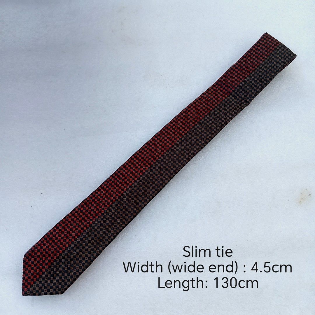 Red & Dark Brown Micro Checkered necktie (Category: Ties) located in Abucay. Submitted by gibzzz123 (Listing ID 1463575152, Image 2). Description: • All items are ON HAND and ready to be shipped/picked up. • Items are preloved/ukay, so please expect minimal signs of usage unless stated otherwise. • No major issues — good condition unless otherwise indicated in the listing. • Actual color may slightly vary due to lighting and screen settings. • Al