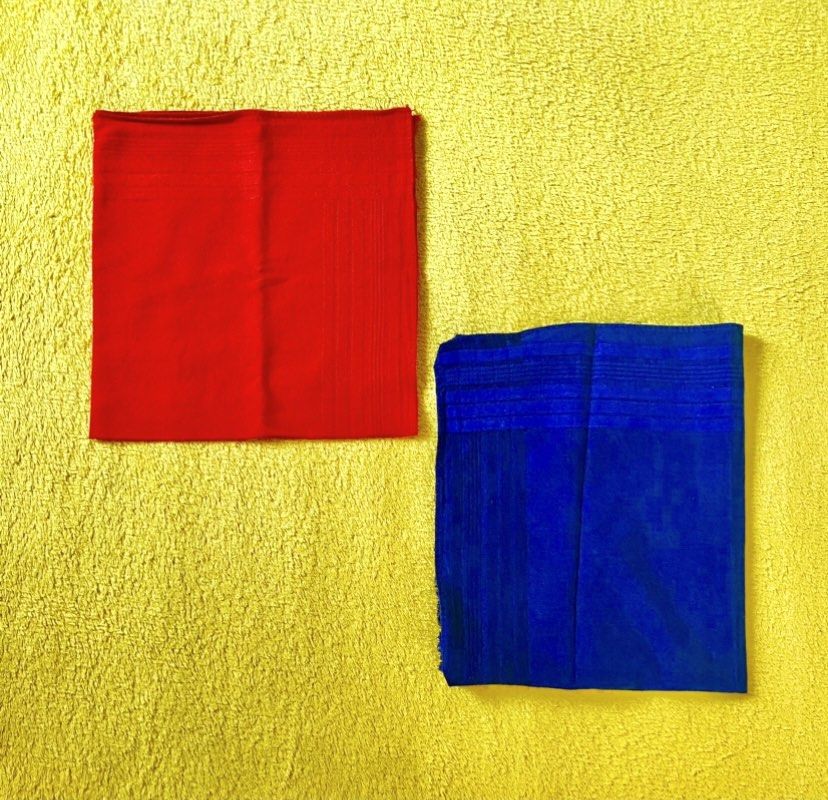 Red and Navy Blue Handkerchiefs (Category: Other Accessories) located in Quezon City. Submitted by madame_royale (Listing ID 1463581829, Image 1). Description: FREE for P500 purchase - Set of 2 nice handkerchiefs - Colors: 1 Red, 1 Blue - Features a textured border detail on both - Ideal for everyday use or as a pocket square - Clean and ready for a new owner.