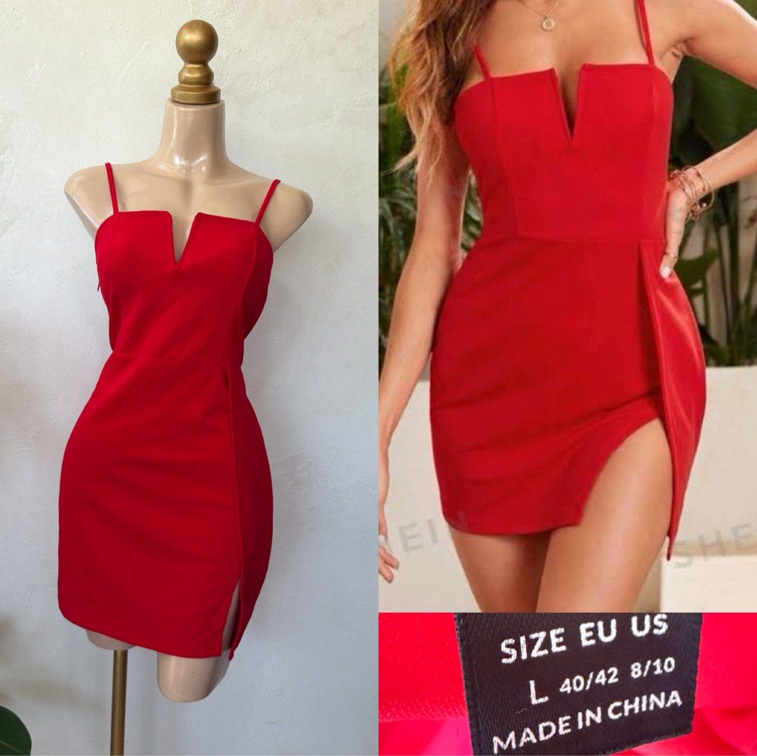 Red V-Neck Mini Dress with High Slit (Category: Dresses) located in Santa Rosa. Submitted by martess (Listing ID 1463673943, Image 1). Description: - Eye-catching red mini dress - Flattering V-neckline - Sultry high slit on the side - Delicate spaghetti straps - Ideal for parties, clubbing, or a night out - Imported (Made in China).