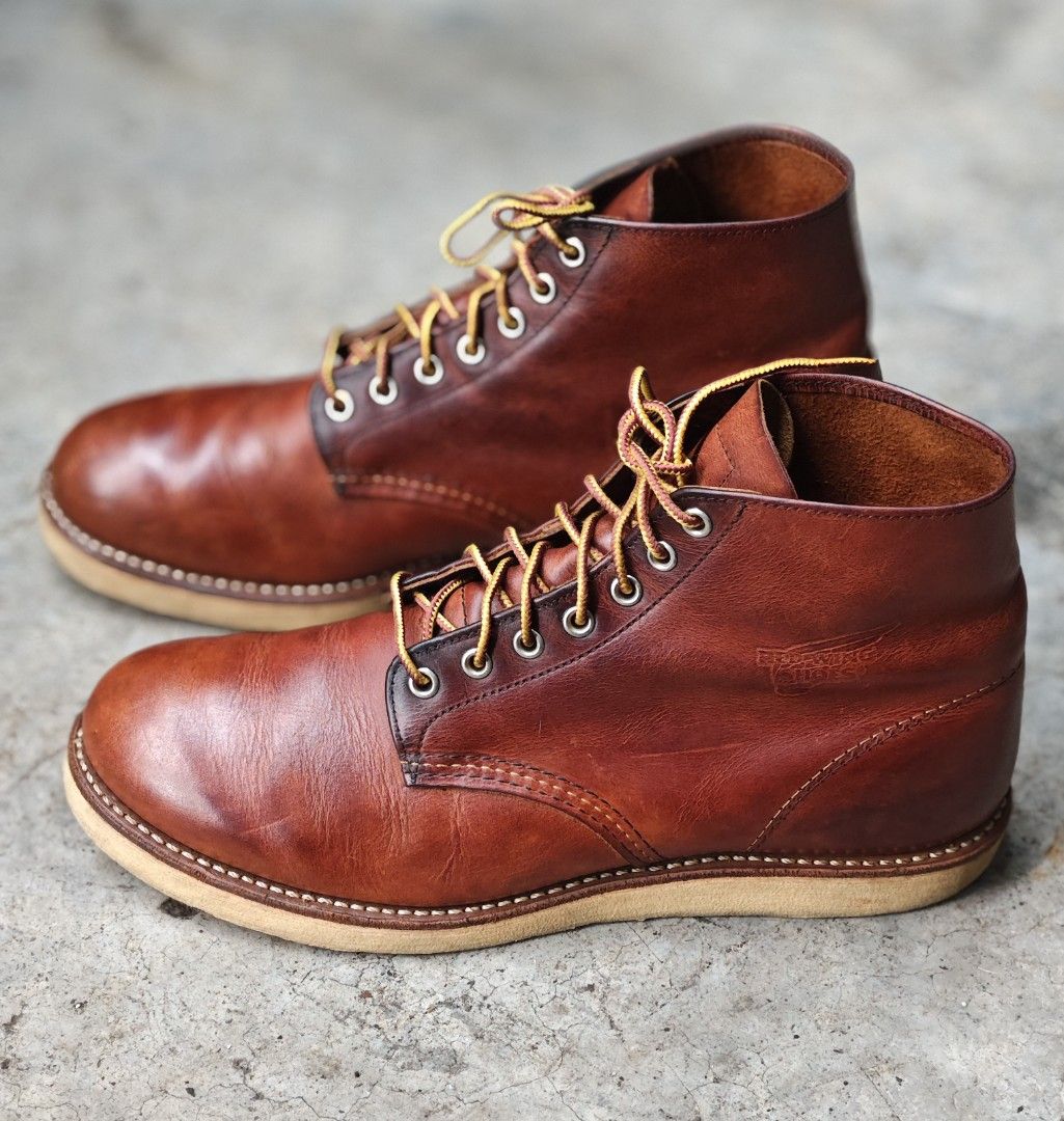Red Wing 9111 Copper Rough and Tough (Category: Boots) located in Quezon City. Submitted by naj.gnabiuq (Listing ID 1463700602, Image 2). Description: Selling a pair of Red Wing 9111 Heritage boots. Copper Rough and Tough leather. Classic work boot style. Laced up with yellow and red laces. Soles look good. Some minor scuffs on the leather from normal wear. Still plenty of life left in these. well used no issue refer to photos.