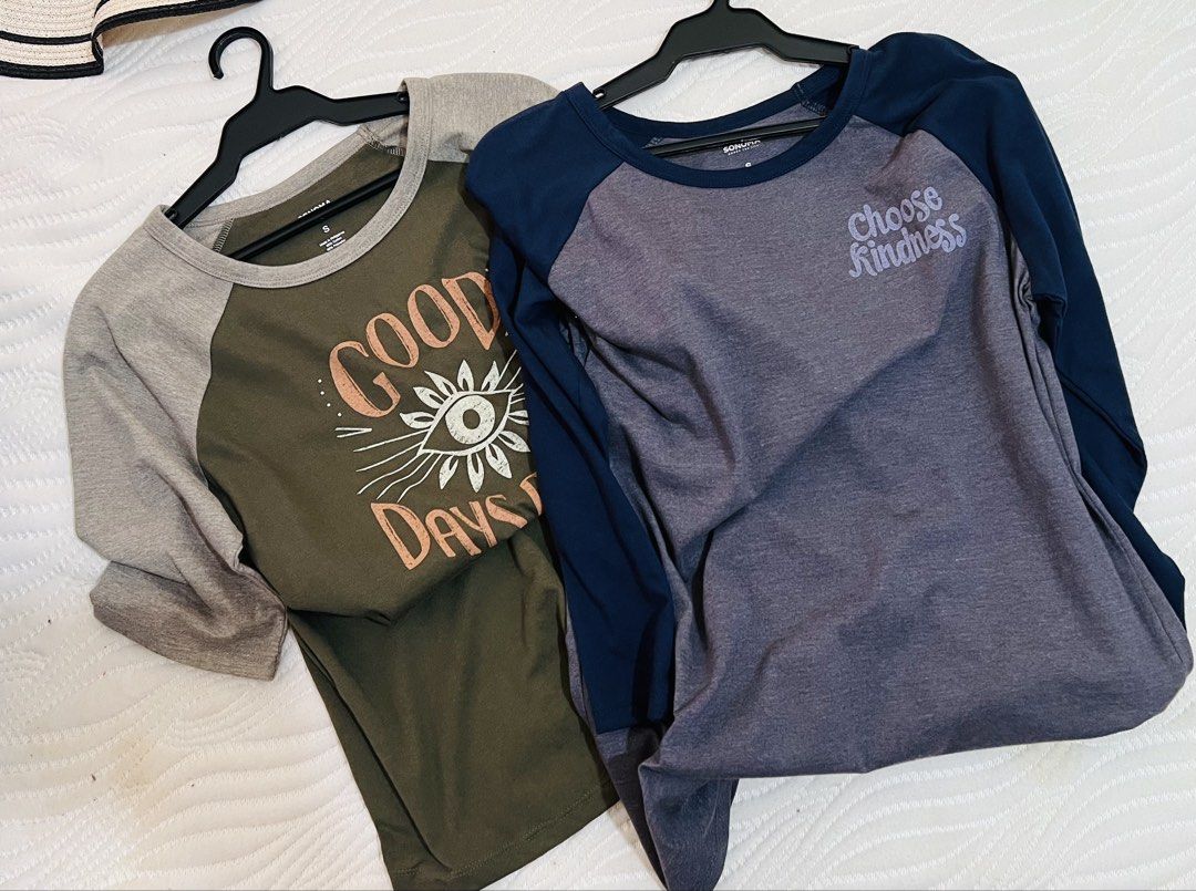 Ringer Tops (Category: Shirts) located in Kawit. Submitted by morgakarren19 (Listing ID 1463628820, Image 1). Description: Brand New (No Hang Tag) Never used 150 SET‼️2 PCS‼️ Size: Small Gray Blue W: 38 inches L:26 inches Green Gray W: 36 inches L: 25 inches.