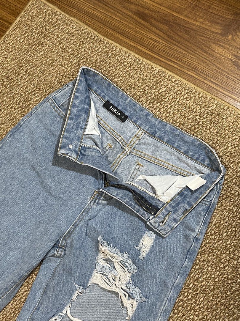 RINSTA Distressed Denim Jeans - XS (Category: Jeans) located in Pasig City. Submitted by miafml-closet-cleanout (Listing ID 1463673335, Image 1). Description: - worn twice - flattering fit posted price is fixed! will not respond to hagglers. get a discount when you get 5+ items! 💵 mop: gcash / bdo / maribank / unionbank 🛵 courier: any. this is arranged & paid by the buyer. all items are left at the lobby for pick up. 🙅🏻‍♀️ no requested worn p