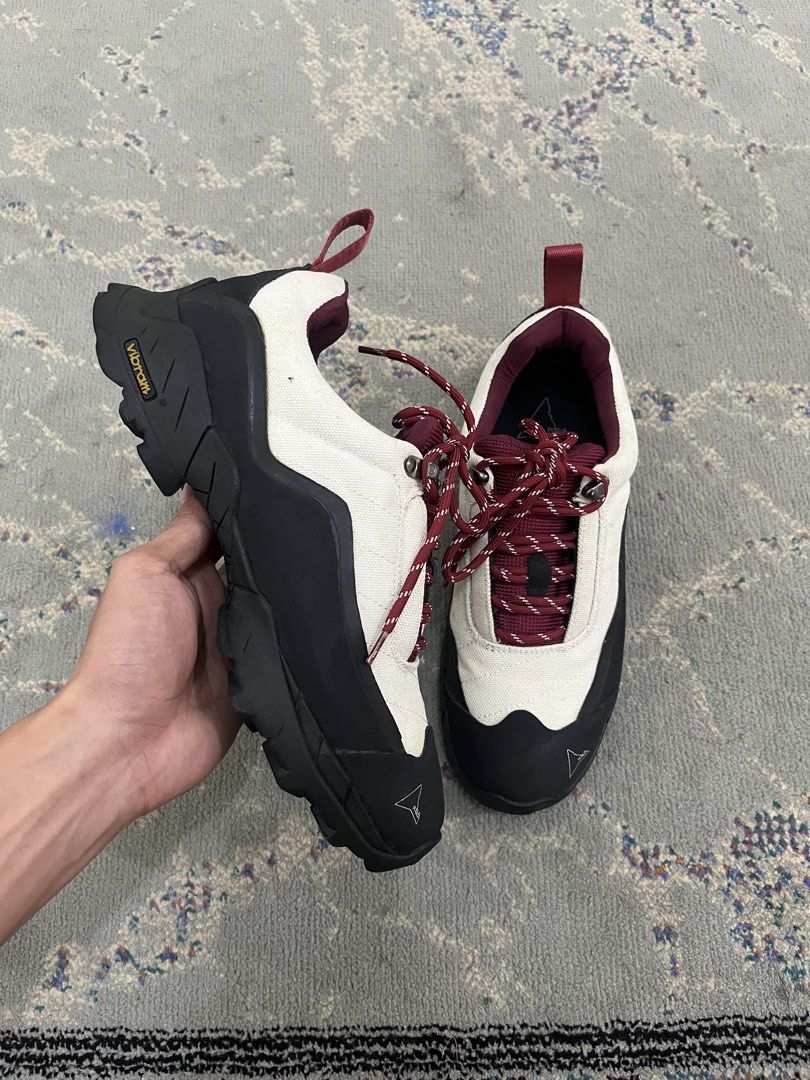 Roa katharina (Category: Sneakers) located in Makati City. Submitted by thankyoupayme (Listing ID 1463639033, Image 2). Description: - ROA hiking sneakers - Color: Cream and black - Accents: Burgundy laces and inner lining - Sole: Vibram for superior grip - Origin: Made in Italy - Features: Super comfy and stylish - Versatile: Perfect for hiking trails or city walks.