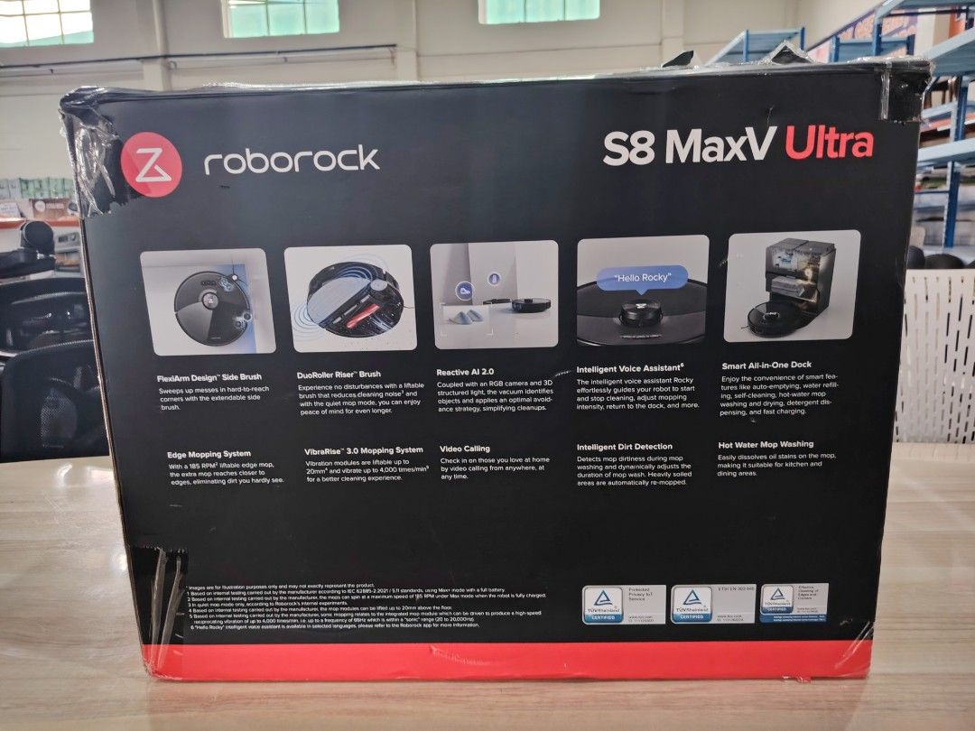Roborock S8 MaxV Ultra Robot Vacuum & Mop (Category: Vacuum Cleaner & Housekeeping) located in Manila. Submitted by rollysuela09206 (Listing ID 1463572195, Image 2). Description: - Brand New & Sealed Roborock S8 MaxV Ultra - FlexiArm Design for edge-to-edge cleaning - DuoRoller Riser Brush for deep carpet and hard floor cleaning - ReactiveAI 2.0 for intelligent obstacle avoidance - Built-in Intelligent Voice Assistant - Smart All-in-One Dock (emp