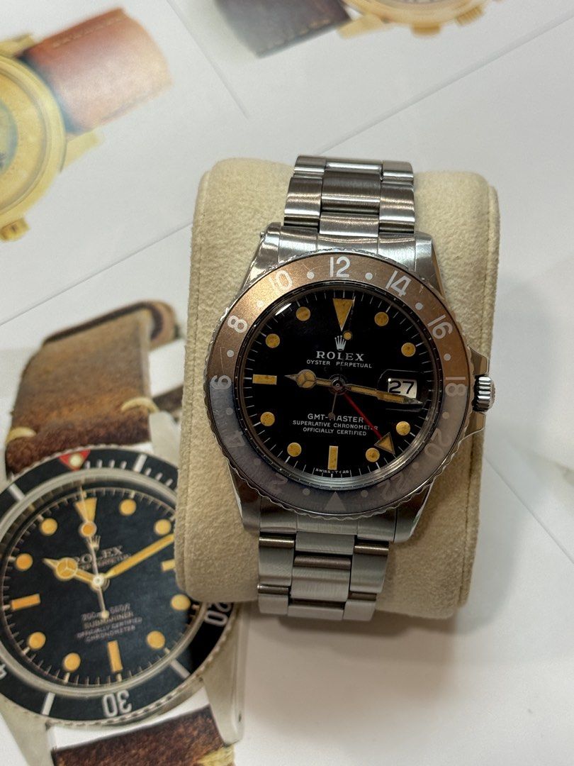 ROLEX GMT 1675 PEPSI (Category: Luxury Watches) located in Makati City. Submitted by daviddd26 (Listing ID 1463715226, Image 2). Description: For Sale A distinguished example of one of Rolex’s most iconic vintage references. Dating to 1973, this GMT-Master 1675 carries the character that makes vintage Rolex so special. The aged black dial, warm patina, and naturally faded bezel insert give this piece a distinctive presence shaped by more than fiv