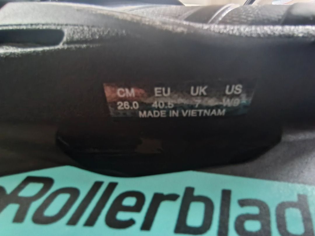 Rollerblade Inline Skates Size EU 40.5 Us Size 9 (Category: Skates, Rollerblades & Scooters) located in Caloocan City. Submitted by mysticstone_254d34 (Listing ID 1463687235, Image 2). Description: - Rollerblade inline skates - Size: EU 40.5 (US Women's 9, UK 7, CM 26.0) - Color: Black and grey with teal accents - Origin: Made in Vietnam - Ideal for: Skating around / cruising.