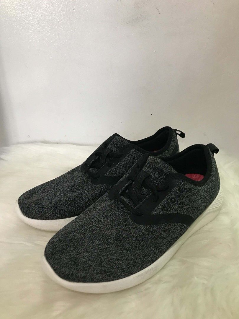 Crocs Knit Sneakers (Category: Sneakers) located in Manila. Submitted by vincent.seller (Listing ID 1463604506, Image 3). Description: - Black and grey knit Ryka sneakers - Lace-up closure - White soles - Pull tab at the back - Ideal for walking and casual wear - Comfortable and lightweight design.