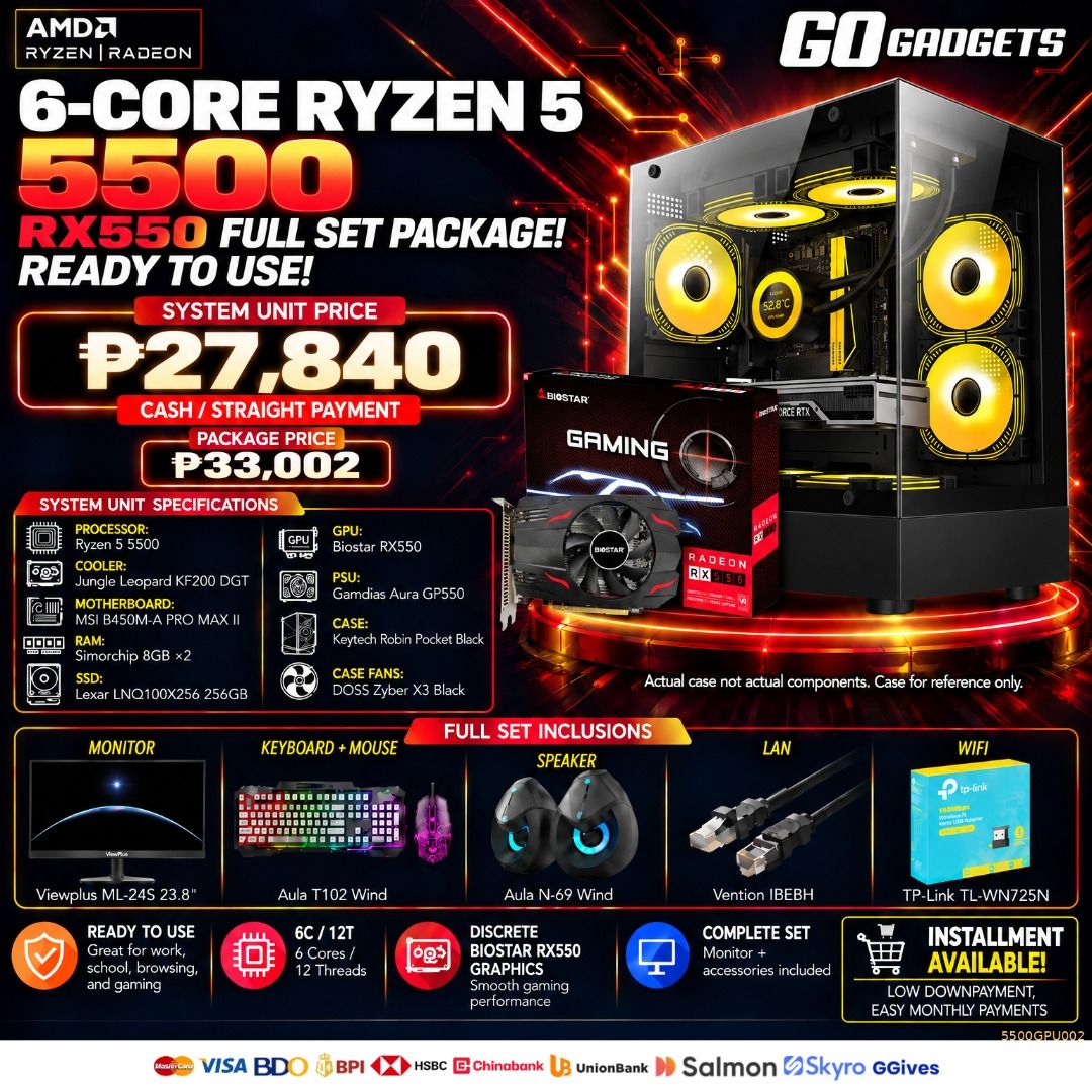 RYZEN 5500 WITH RX550 FULL SET PACKAGE (Category: Desktops) located in Caloocan City. Submitted by brightfalcon.8419cc (Listing ID 1463575695, Image 1). Description: RYZEN 5500 WITH RX550 FULL SET PACKAGE.