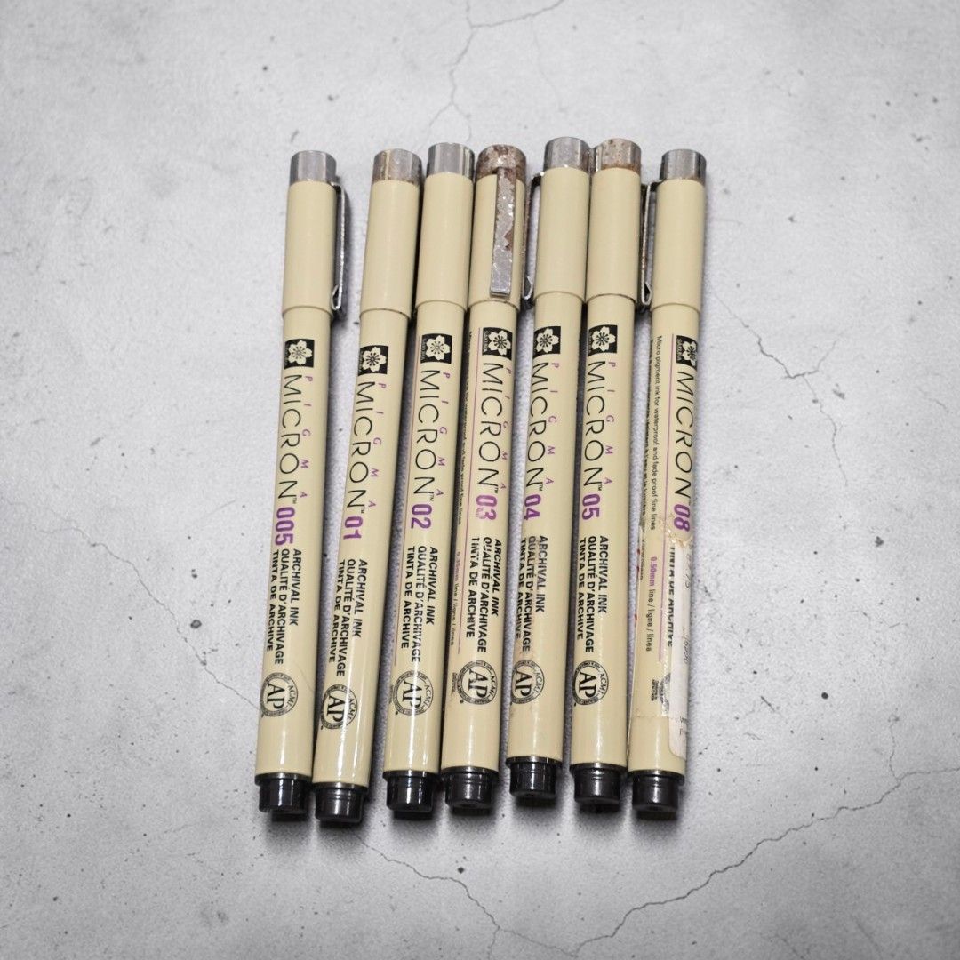 Sakura Pigma Micron Pen Set 005 to 08 (Category: Stationery & School Supplies) located in Taguig. Submitted by altainfante (Listing ID 1463619819, Image 1). Description: - Set of Sakura Pigma Micron Pens - Includes sizes: 005, 01, 02, 03, 04, 05, 08 - Features archival, waterproof, and fade-proof ink - Ideal for drawing and writing.