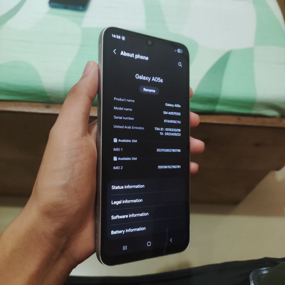 Samsung Galaxy A05s (Category: Samsung) located in Caloocan City. Submitted by flipper_lad (Listing ID 1463643559, Image 3). Description: SPECS: — 6GB RAM + 4GB RAM Plus — 128GB ROM — 6.7” FHD+ Display — Qualcomm Snapdragon 680 Gaming Processor — 50MP Main Rear Camera — 2MP Macro Camera — 2MP Depth Camera — 13MP Front Camera — 5,000mAh Battery — 25W Super Fast Charging — USB Type-C — Side-Mounted Fingerprint Sensor — Dual SIM + microSD — 3.5mm He