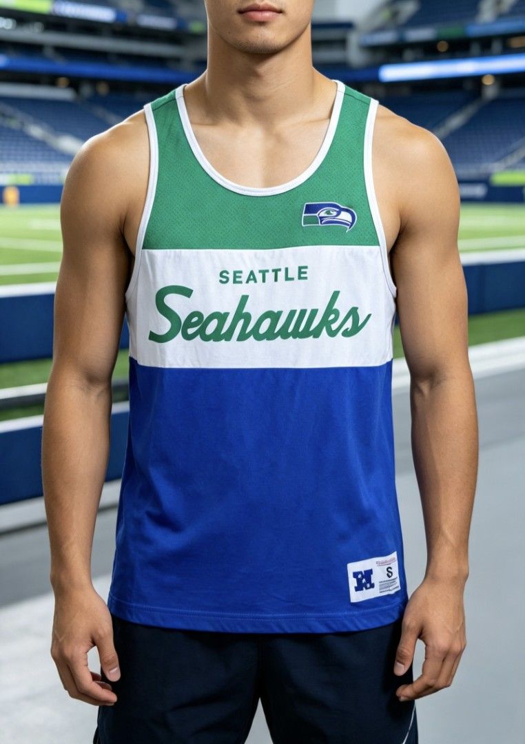 SEAHAWKS TANKTOP BY MITCHELL & NESS (TWO-TONE) (Category: Tshirts & Polo Shirts ) located in Tabuk. Submitted by gooddropsofficial (Listing ID 1463692141, Image 1). Description: SEAHAWKS TANKTOP BY MITCHELL & NESS (TWO-TONE) ▪️WIDTH: 18" ▪️LENGTH: 27.5" ▪️SIZE: SMALL ▪️COLOR RATE: GOOD AS NEW ▪️CONDITION: GOOD AS NEW ▪️ISSUE: NONE ▪️WASHED AND READY TO USE.