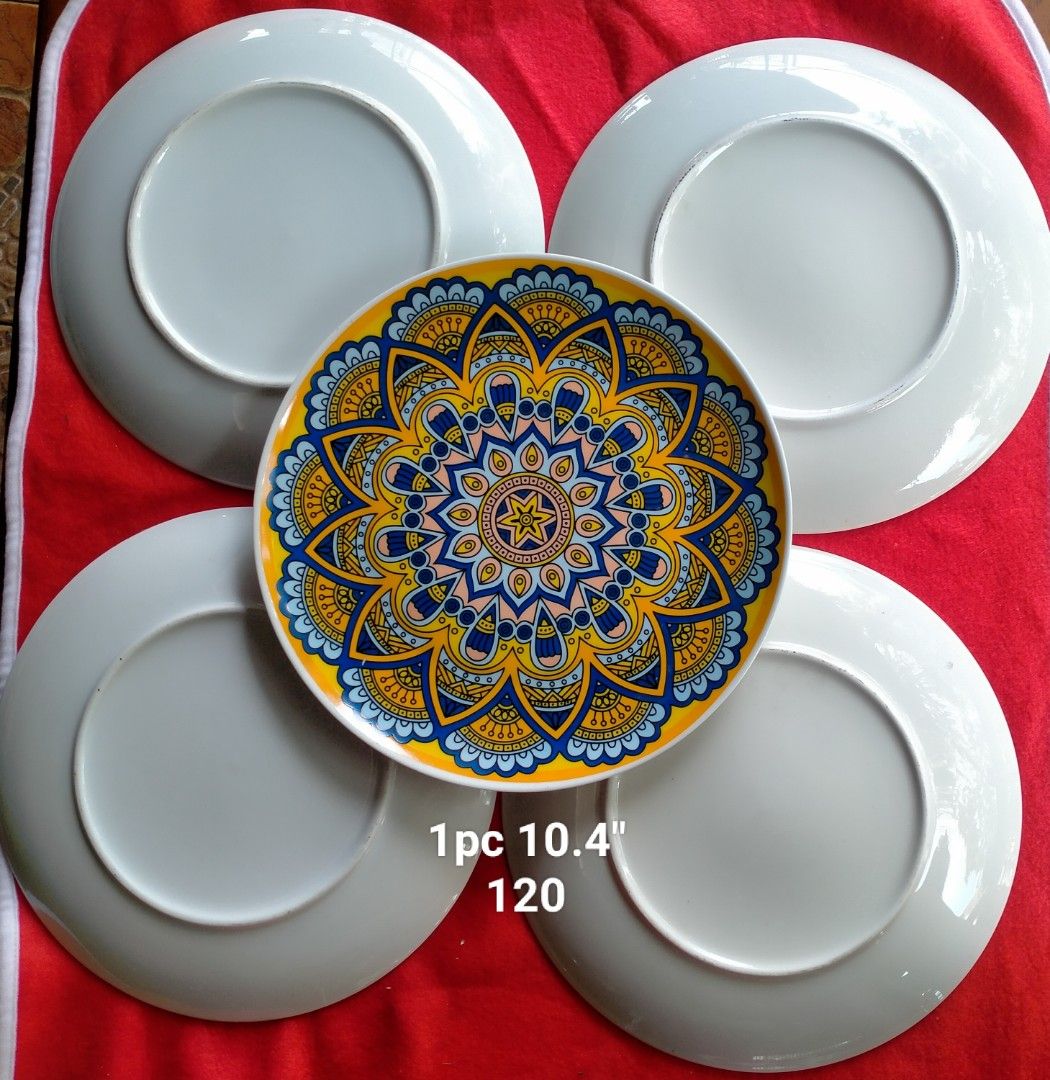 Set of 5 Decorative Plates - 10.4" Diameter (Category: Dinnerware & Cutlery) located in Manila. Submitted by margeventa (Listing ID 1463614396, Image 1). Description: - Set of 5 decorative plates - Diameter: 10.4 inches - Design: 1 colorful mandala plate, 4 blue paisley plates - Versatile: Great for serving or display price:120 each 3pcs blue lining deep plate **get 3 for 200 2pcs you and me deep plate ** take both for 150 buyer shoulders sf Loca