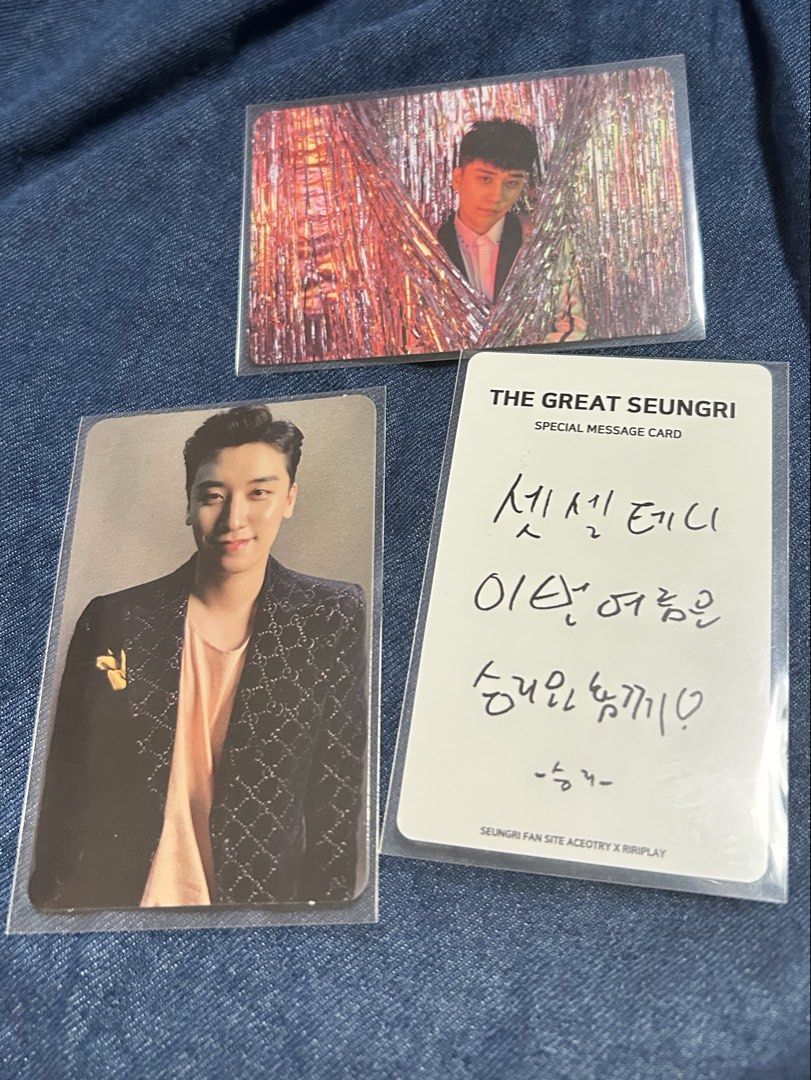 Seungri Photocards (take all) (Category: K-Wave Merchandise) located in Taguig. Submitted by michiko26 (Listing ID 1463709558, Image 1). Description: - Authentic Seungri photocard - Includes a special message card with a handwritten note - Ideal for collectors and fans of Seungri - Message me for inquiries or to buy!.