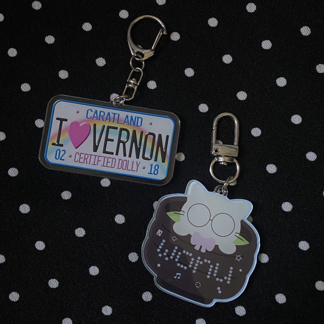 seventeen keyrings (set) (Category: K-Wave Merchandise) located in Manila. Submitted by toramies (Listing ID 1463616395, Image 1). Description: vernon license & wonu matcha keyring set 🌀 ₱ 125 set + lsf 🪷.