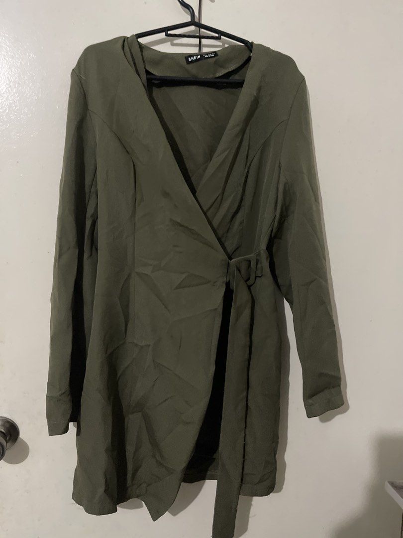 SHEIN Olive Green Wrap Dress (Category: Dresses) located in Manila. Submitted by nhatzgold (Listing ID 1463691889, Image 1). Description: Cute. Pang office.