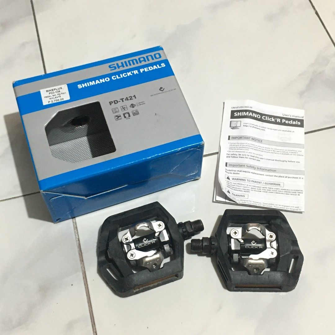 Shimano Click'r Pedals PD-T421 (Category: Bicycles) located in Dasmarinas. Submitted by zaedol.10 (Listing ID 1463601454, Image 2). Description: — dual-platform side 1: easy entry Click'R SPD side 2: no-slip flat surface — beginner friendly — with original box dm for fast transaction RFS: decluttering 📍: Dasmariñas, Cavite.