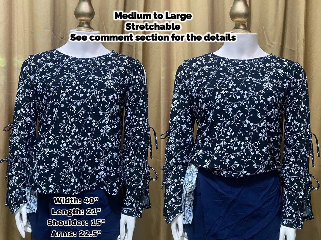 SIMPLY STYLED Bell Sleeved Cold-Shoulder Blouse (Category: Longsleeves) located in Baguio. Submitted by shrlnjy (Listing ID 1463727988, Image 2). Description: SELECTION: Fashion Tops/Blouses from Bale Bell Sleeved Cold-Shoulder Blouse from Bale Fitting: M-L Stretchable Smooth Silk Elegant Brand: Simply Styled P350 Mannequin Reference: Bust: 30" Shoulder 12.5" Waist 24" Swipe for the Actual Photos Note: This is from Bale/bulto. Not RTW. .