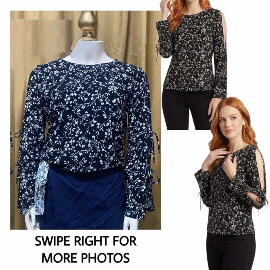 SIMPLY STYLED Bell Sleeved Cold-Shoulder Blouse (Category: Longsleeves) located in Baguio. Submitted by shrlnjy (Listing ID 1463727988, Image 1). Description: SELECTION: Fashion Tops/Blouses from Bale Bell Sleeved Cold-Shoulder Blouse from Bale Fitting: M-L Stretchable Smooth Silk Elegant Brand: Simply Styled P350 Mannequin Reference: Bust: 30" Shoulder 12.5" Waist 24" Swipe for the Actual Photos Note: This is from Bale/bulto. Not RTW. .