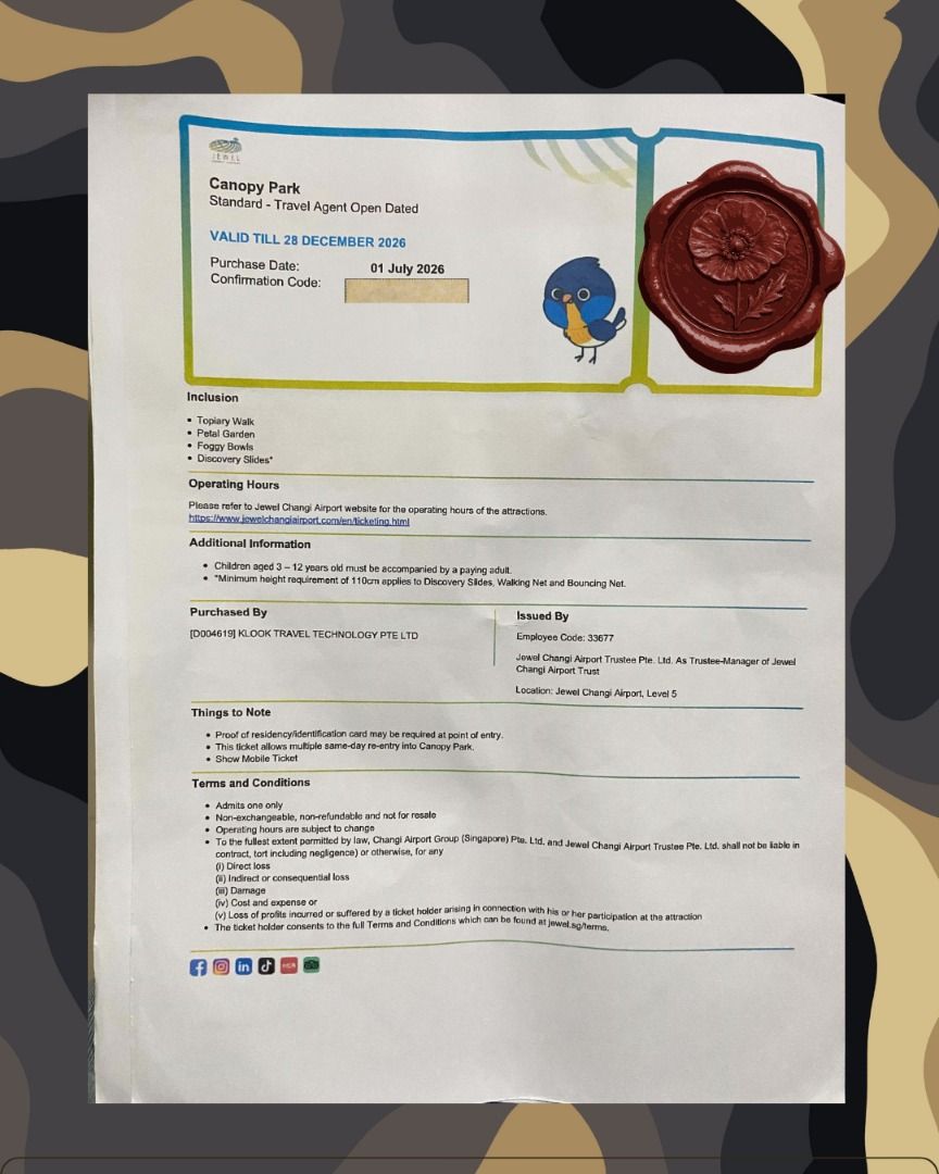 Singapore Attraction Tickets (Category: Flights & Overseas Attractions) located in Valenzuela. Submitted by _emme (Listing ID 1463694580, Image 1). Description: 🎟️ FOR SALE / OFFLOADING: SINGAPORE ATTRACTION TICKETS 🇸🇬 Unable to use these tickets anymore due to a change of plans, so I’m letting them go for a lower price than the original. 🏮 Madame Nonyа Peranakan Heritage Experience + Wings of Time 📍 Sentosa, Singapore 🎟️ 2 Tickets 💰 ₱1,00