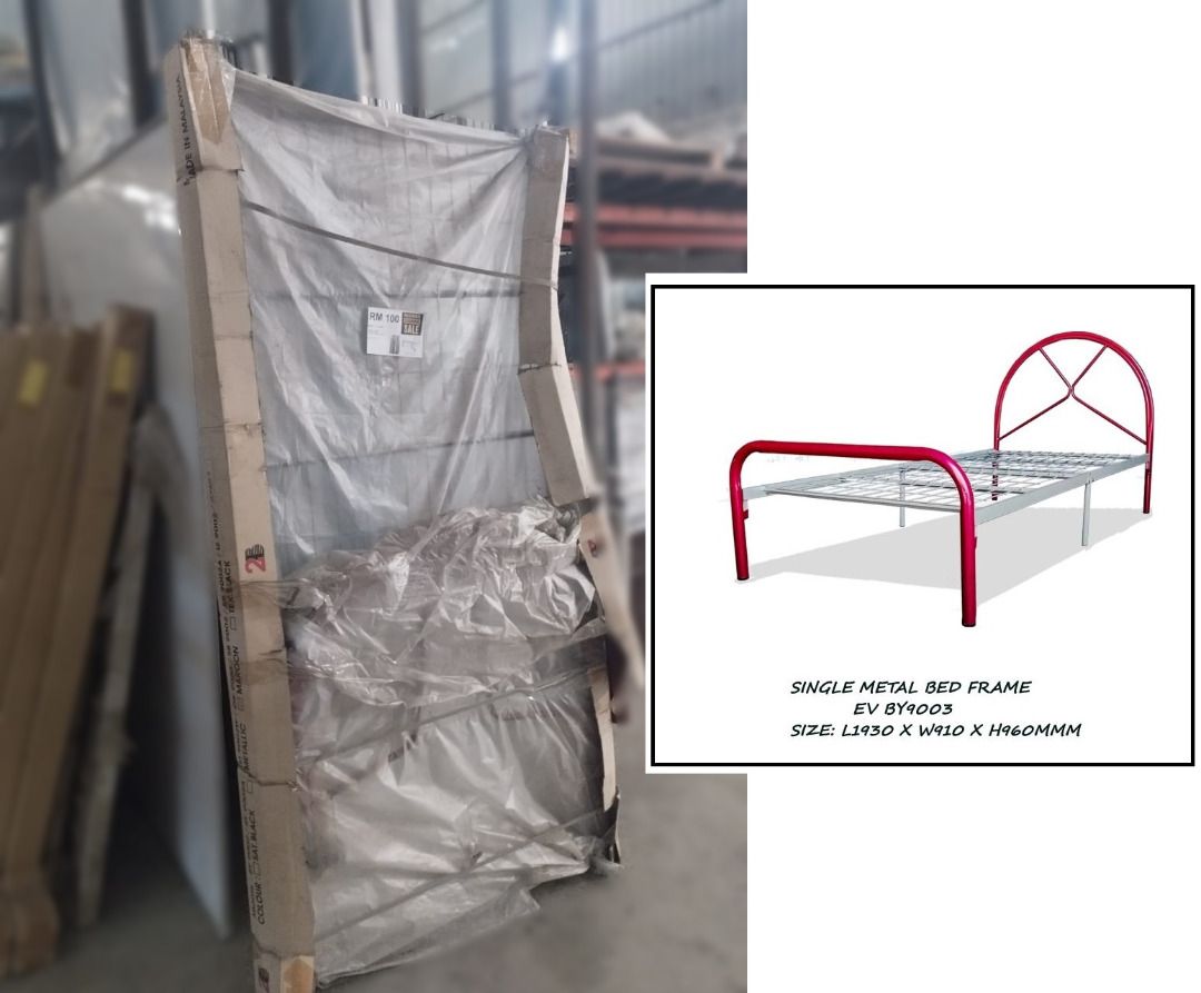 Single Metal Bed Frame (Sample Unit) (Category: Bed Frames & Mattresses) located in Telok Panglima Garang. Submitted by orange_express (Listing ID 1463623621, Image 1). Description: 🛒 Beli dan Ambil/Cash & Carry ! 🪑 Single Metal Bed Frame (Sample Unit) 💥 RM100 / unit 🎉 1 Unit Sample Sahaja ✅ Sample Unit ✅ Rangka besi kuat & tahan lasak ✅ Sesuai untuk rumah, asrama, hostel & homestay ✅ Rekaan simple & kukuh ✅ Pengudaraan baik (metal mesh base)