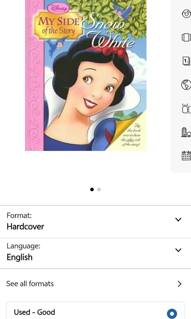 Snow White 2 sides stories (Category: Children's Books) located in Cavite. Submitted by krisandrakian (Listing ID 1463713510, Image 3). Description: my own preloved, 29 na ko now, so 10 yrs mahigit na siya sakin, bought for 1k that time sa national bookstore. 2 pages punit nothing important naman sa napunit. intro lang.