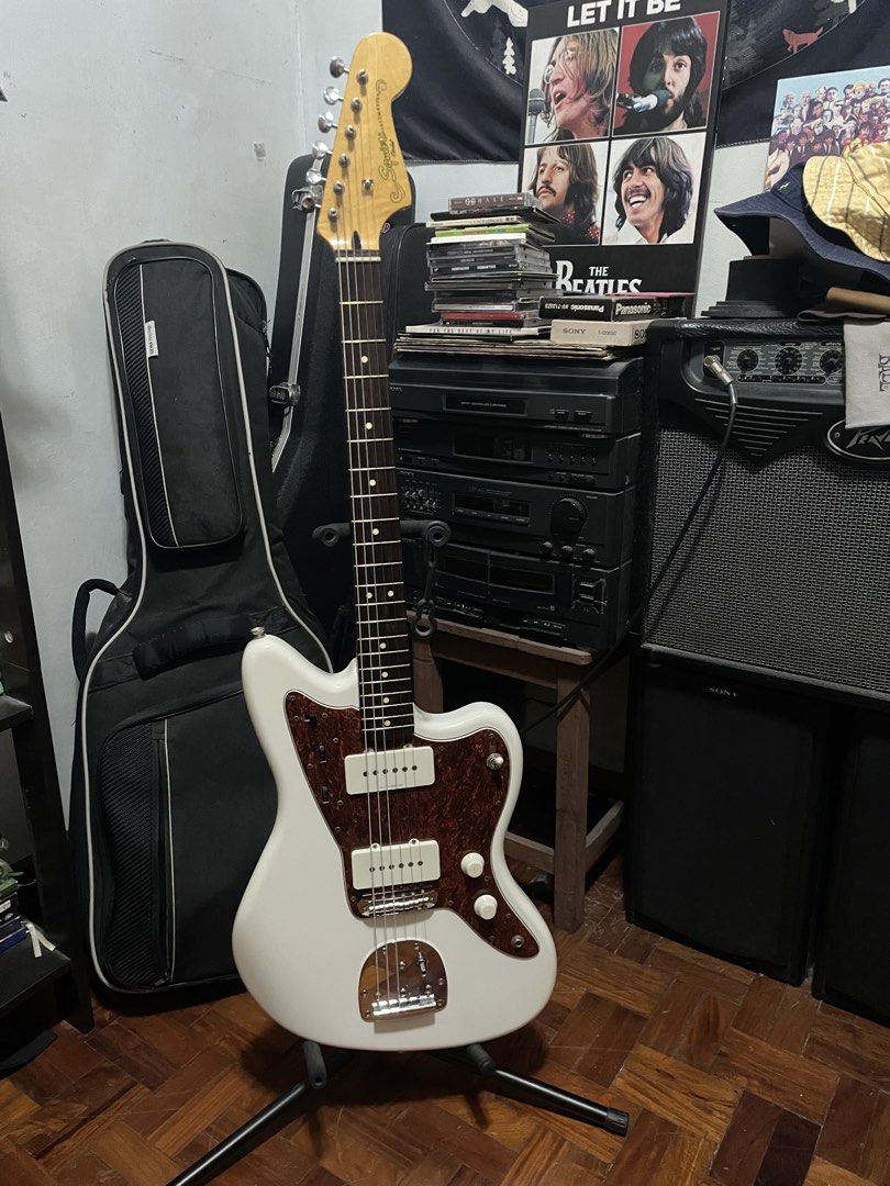 Squier Vintage Modified Jazzmaster – Duncan Designed Pickups – Upgraded Bridge (Category: Musical Instruments) located in Pasig City. Submitted by janssensei (Listing ID 1463679757, Image 1). Description: Selling my Squier Vintage Modified Jazzmaster, Indonesian-made. Bought in 2019 and very well cared for. Recently professionally set up and and ready to play. Details * Duncan Designed Jazzmaster pickups * Elixir 10s * Upgraded bridge with rollin